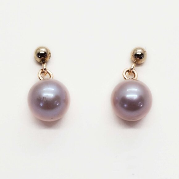 7mm Champagne Pearl Dangle Stud Earrings 14k Gold